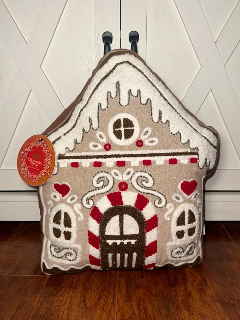 Holiday Gingerbread House Decorative Beaded Pillow